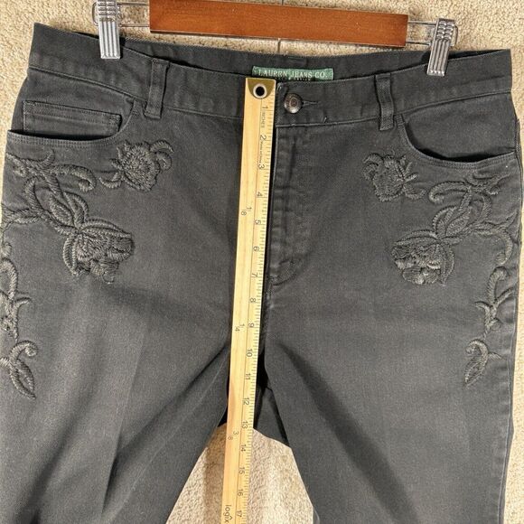 Lauren Ralph Lauren Floral Embroidred Black Jeans Womens 14P Straight Leg Denim - Picture 6 of 9